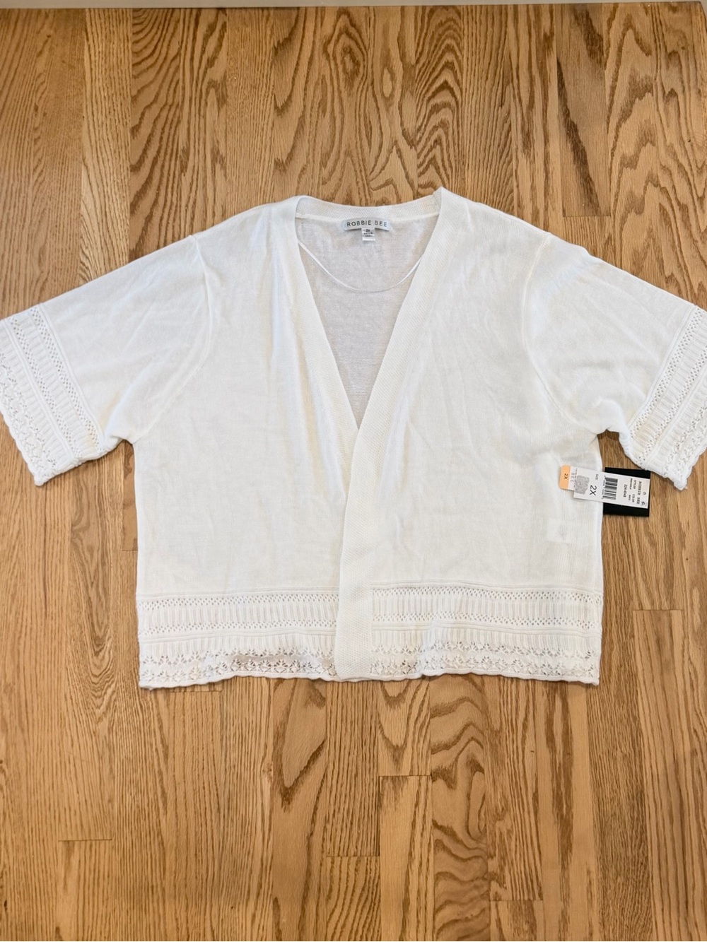 Robbie Bee Cream Crochet-Trim Short Sleeve Cardigan